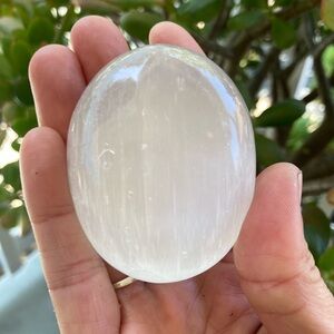 Selenite polished palmstone